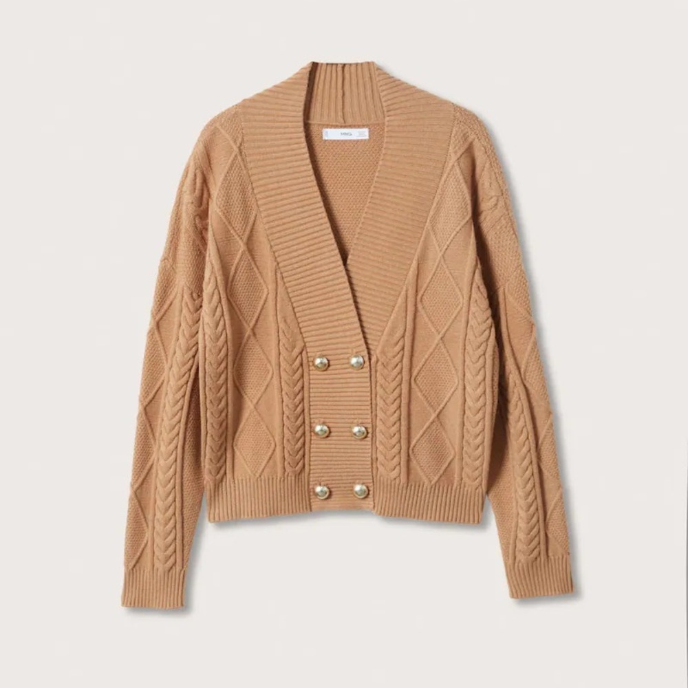 Mango NWT Button Knit Braided Cardigan size L